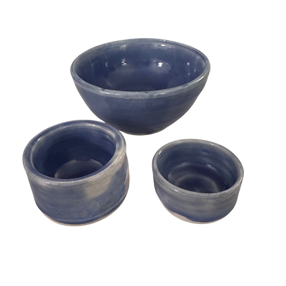 Blue Glazed Ceramic Pitcher Bowl Set 4 Pieces Small Creamer Cup - Picture 9 of 16